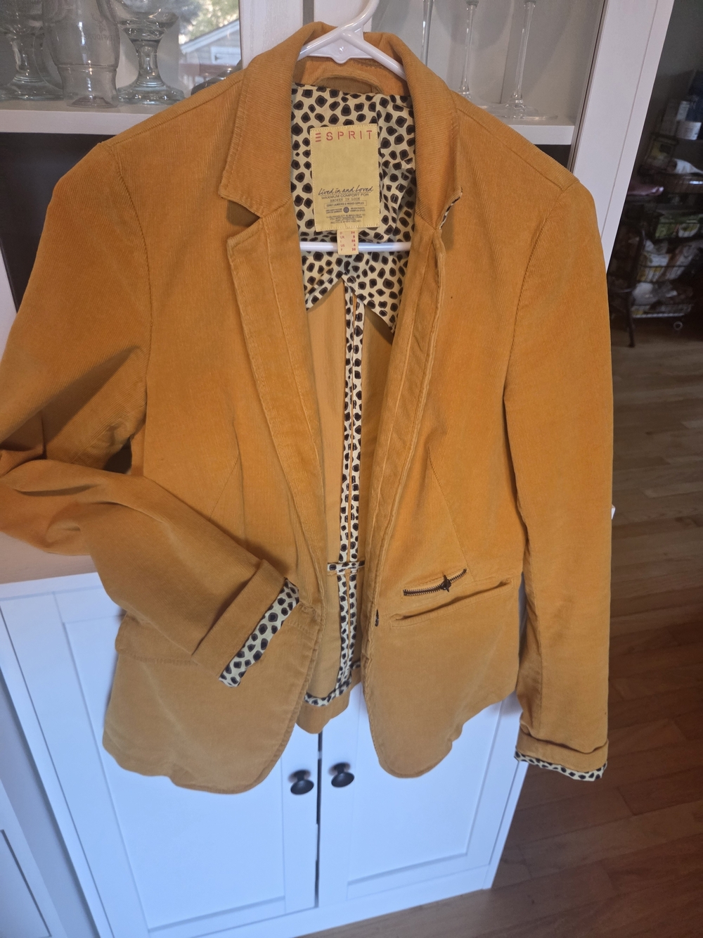 Esprit Mustard Corduroy Blazer with Leopard Trim